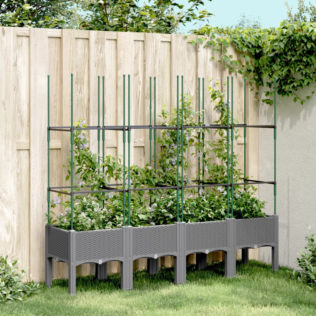 vidaXL Plantenbak met latwerk 40x40x142,5 cm polypropeen blauwgrijs