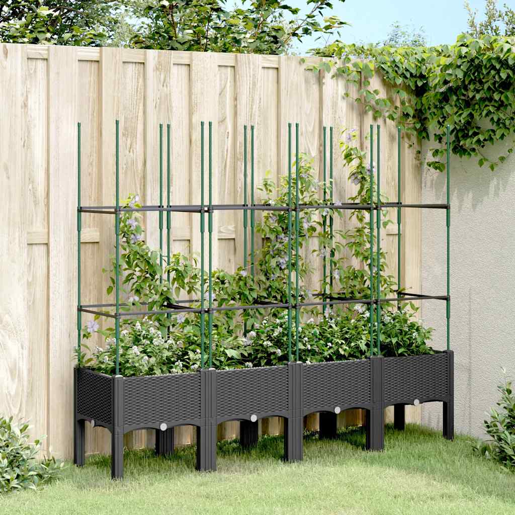 vidaXL Plantenbak met latwerk 40x40x142,5 cm polypropeen blauwgrijs