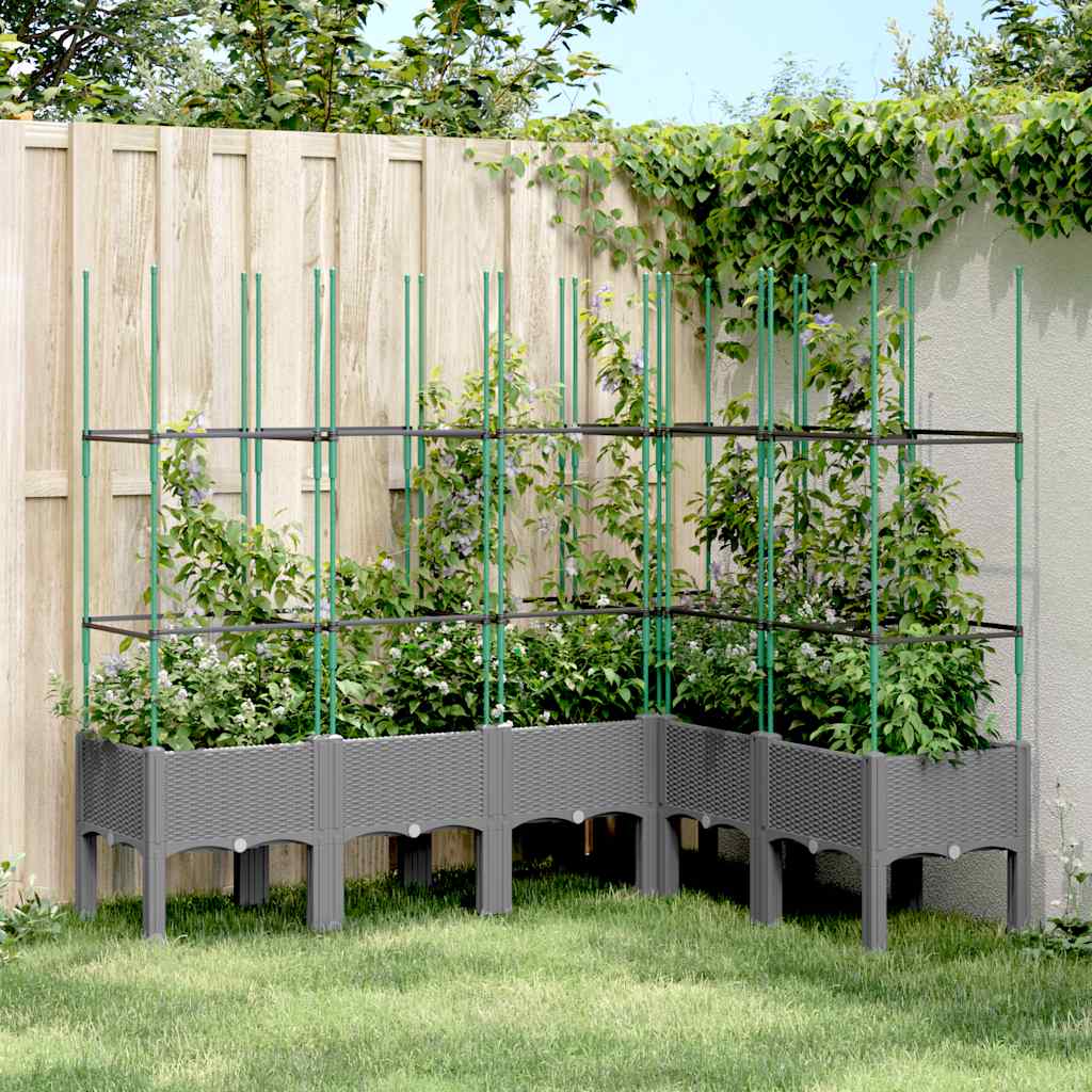 vidaXL Plantenbak met latwerk 40x40x142,5 cm polypropeen blauwgrijs