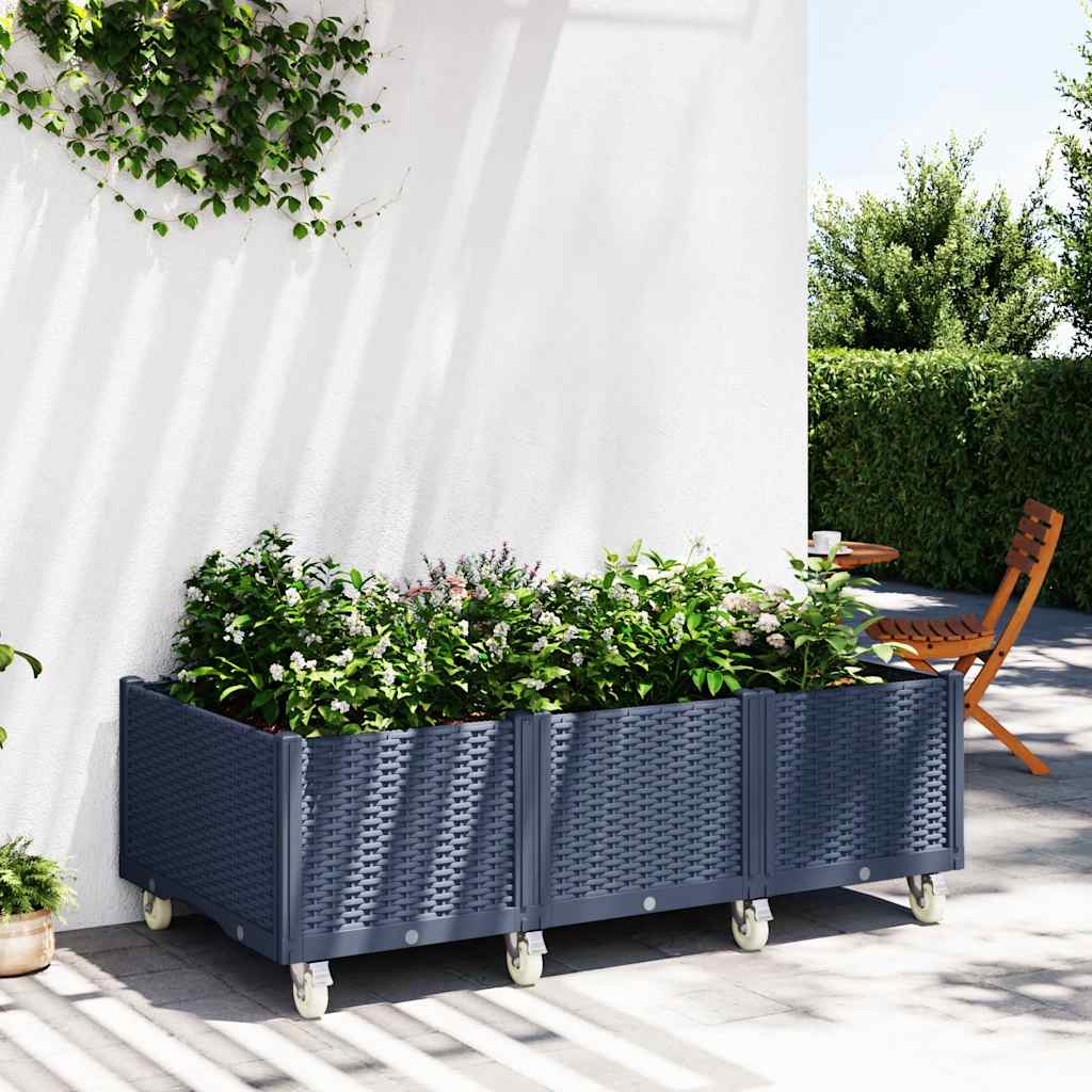 vidaXL Plantenbak met wielen 80x50x54 cm polypropeen blauwgrijs