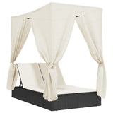 vidaXL Double Sun Lounger with Roof and Curtain Poly Rattan Black