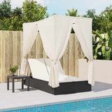 vidaXL Double Sun Lounger with Roof and Curtain Poly Rattan Black