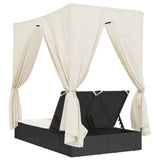 vidaXL Double Sun Lounger with Roof and Curtain Poly Rattan Black
