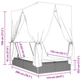 vidaXL Double Sun Lounger with Roof and Curtain Poly Rattan Black