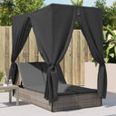 vidaXL Double Sun Lounger with Roof and Curtain Poly Rattan Black