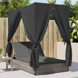 vidaXL Double Sun Lounger with Roof and Curtain Poly Rattan Black