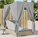 vidaXL Double Sun Lounger with Roof and Curtain Poly Rattan Black