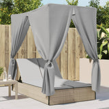 vidaXL Double Sun Lounger with Roof and Curtain Poly Rattan Black