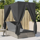 vidaXL Double Sun Lounger with Roof and Curtain Poly Rattan Black