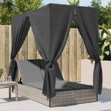 vidaXL Double Sun Lounger with Roof and Curtain Poly Rattan Black