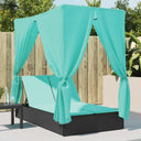 vidaXL Ligbed tweepersoons met dak en gordijn poly rattan grijs