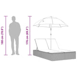 vidaXL Ligbed 2-persoons met kussens en parasol poly rattan zwart