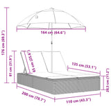 vidaXL Ligbed 2-persoons met kussens en parasol poly rattan zwart