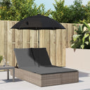 vidaXL Ligbed 2-persoons met kussens en parasol poly rattan zwart