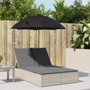 vidaXL Ligbed 2-persoons met kussens en parasol poly rattan zwart