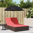 vidaXL 2-Seater Sun Lounger with Cushions and Parasol Poly Rattan Brown