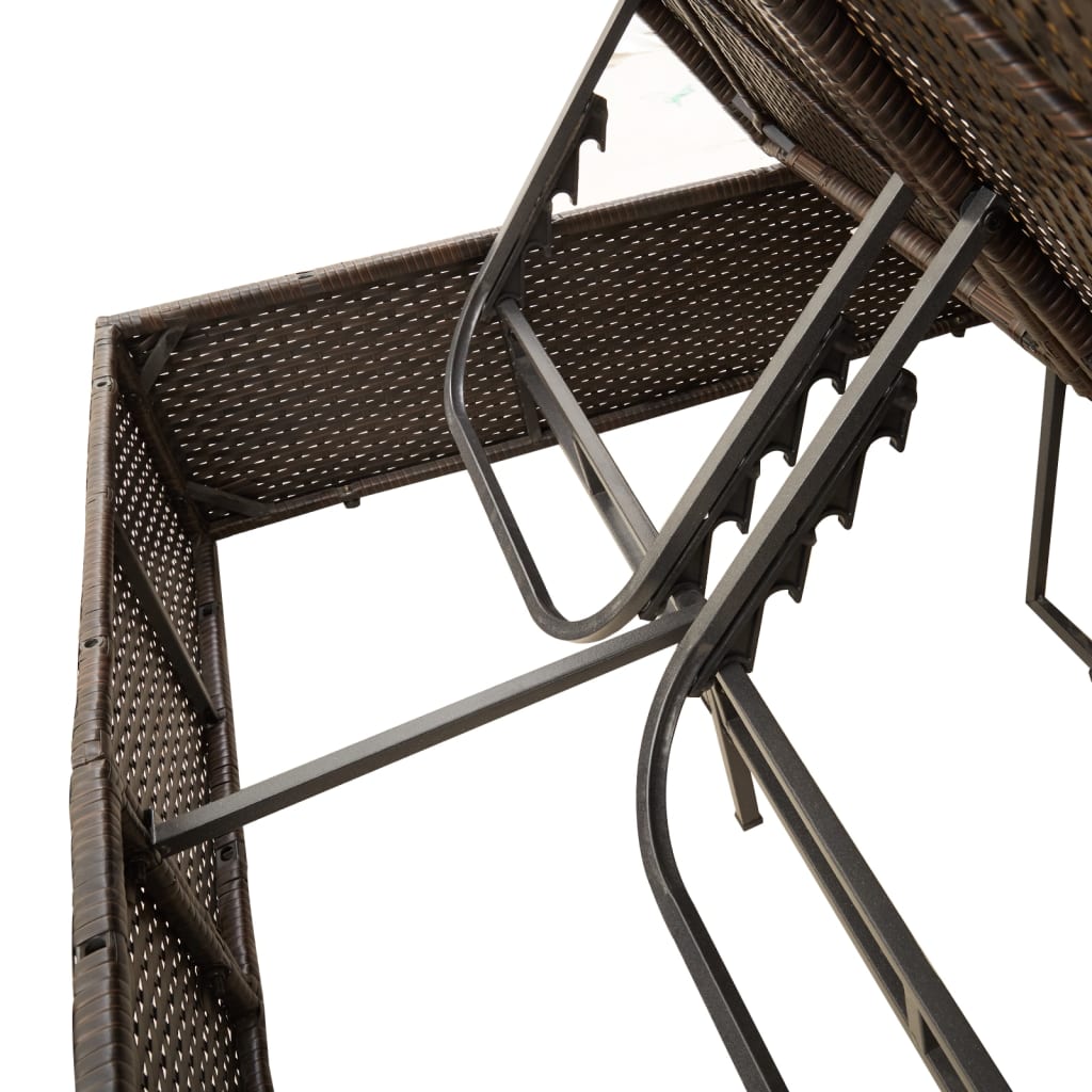 vidaXL 2-Seater Sun Lounger with Cushions and Parasol Poly Rattan Brown
