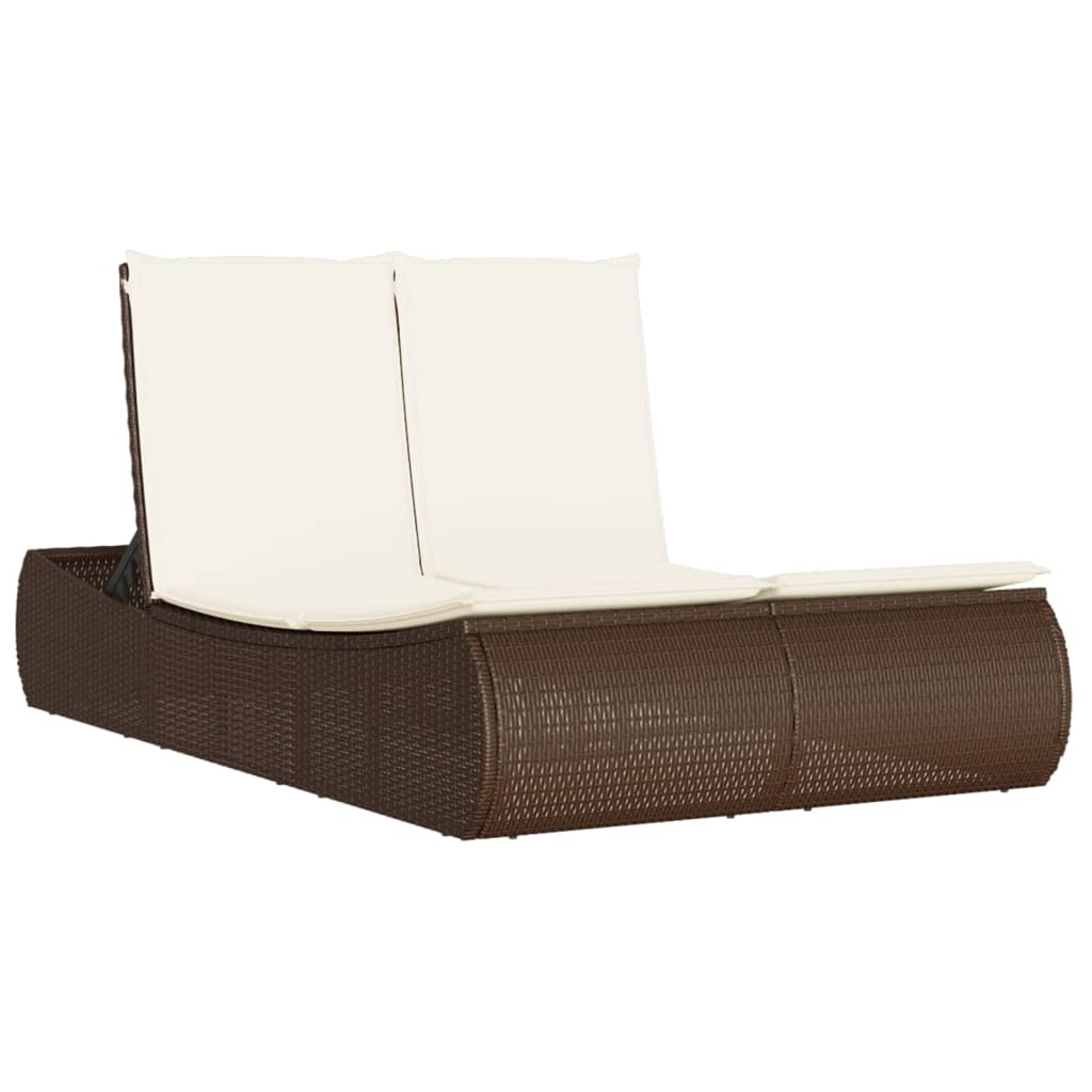 vidaXL Ligbed 2-persoons met kussens poly rattan zwart