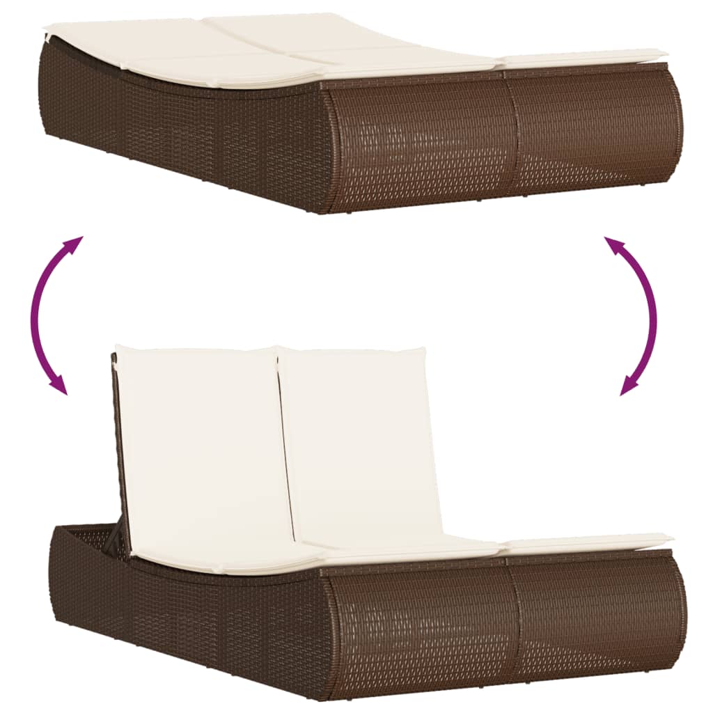 vidaXL Ligbed 2-persoons met kussens poly rattan zwart