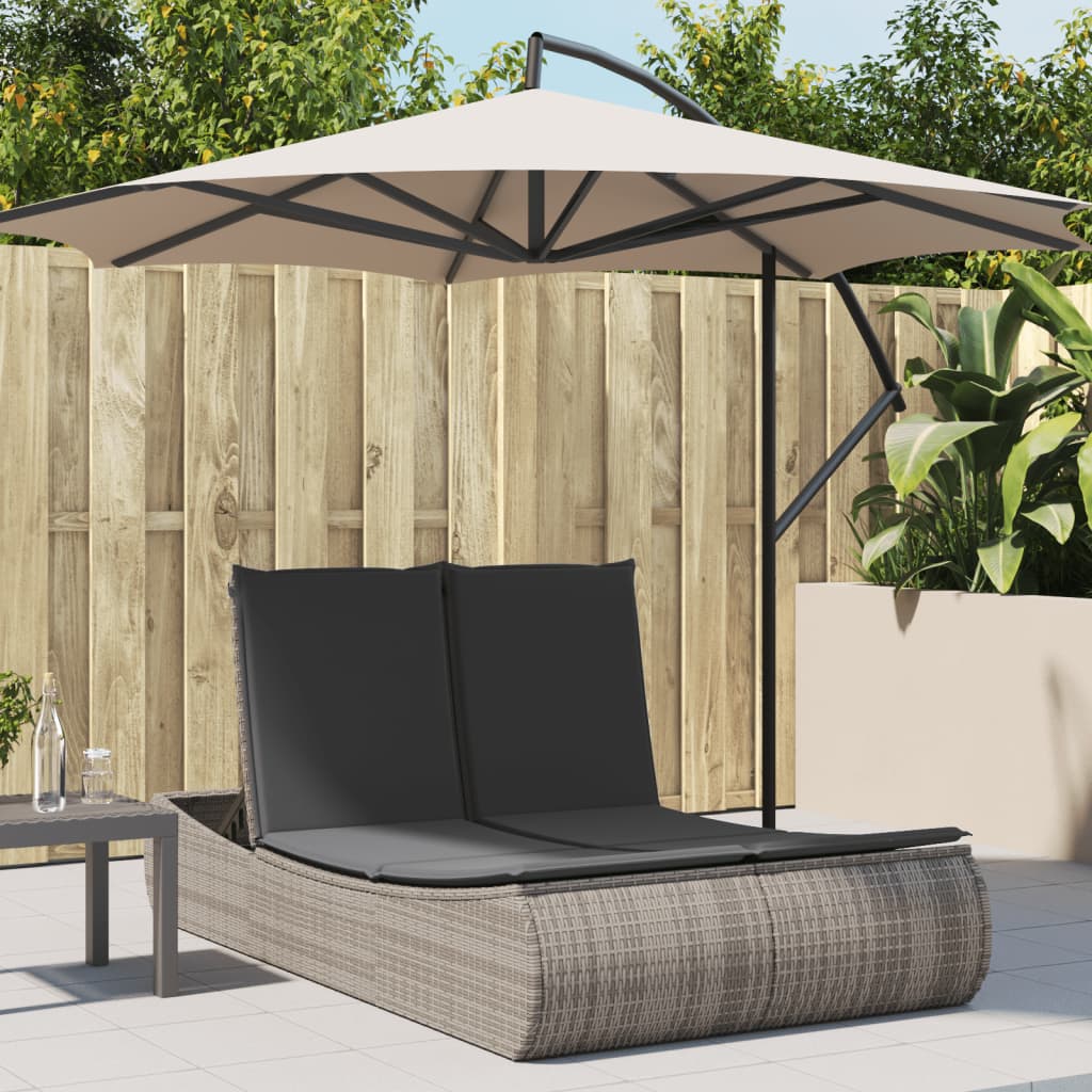 vidaXL Ligbed 2-persoons met kussens poly rattan zwart
