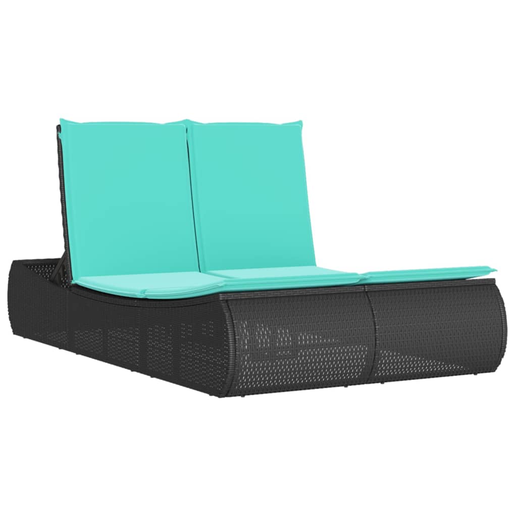 vidaXL Ligbed 2-persoons met kussens poly rattan bruin