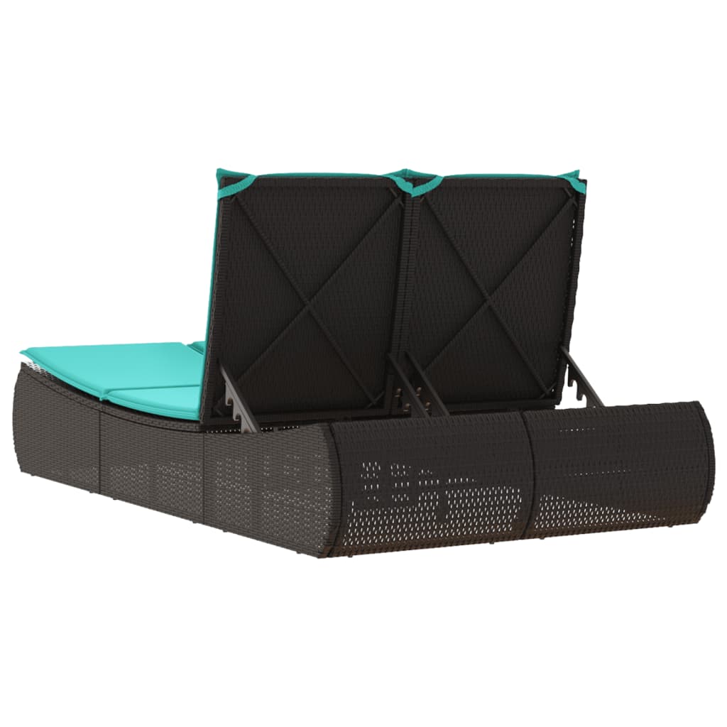 vidaXL Ligbed 2-persoons met kussens poly rattan bruin