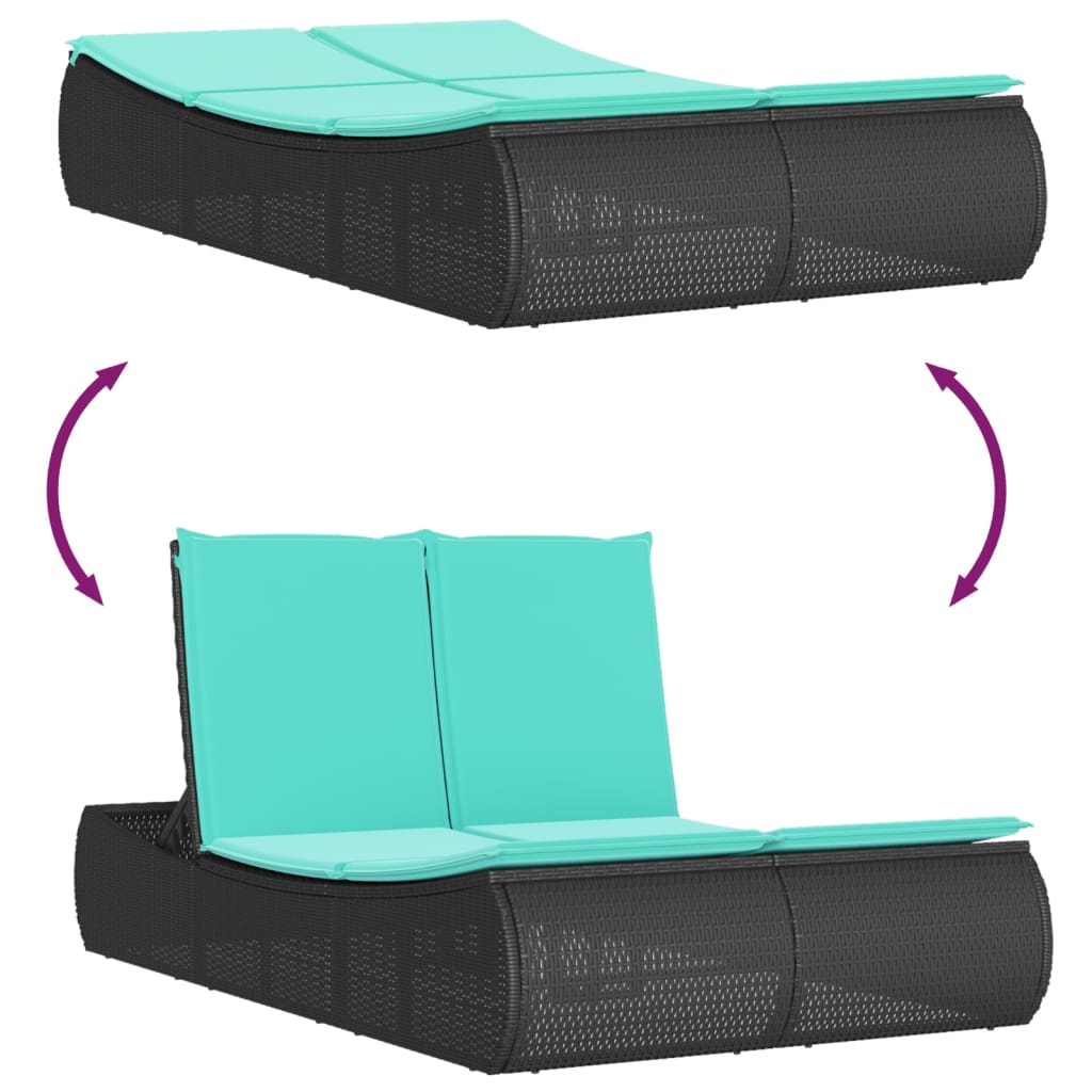 vidaXL Ligbed 2-persoons met kussens poly rattan bruin