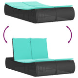 vidaXL Ligbed 2-persoons met kussens poly rattan bruin
