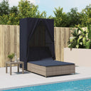 vidaXL Double Daybed with Canopy and Curtains Poly Rattan Grey