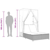 vidaXL Double Daybed with Canopy and Curtains Poly Rattan Grey