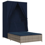 vidaXL Double Daybed with Canopy and Curtains Poly Rattan Grey