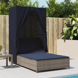 vidaXL Double Daybed with Canopy and Curtains Poly Rattan Grey