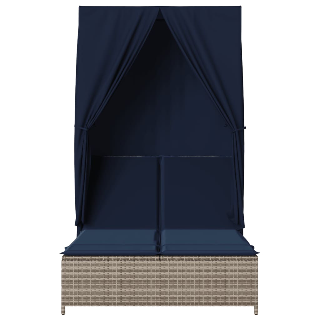 vidaXL Double Daybed with Canopy and Curtains Poly Rattan Grey