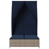 vidaXL Double Daybed with Canopy and Curtains Poly Rattan Grey