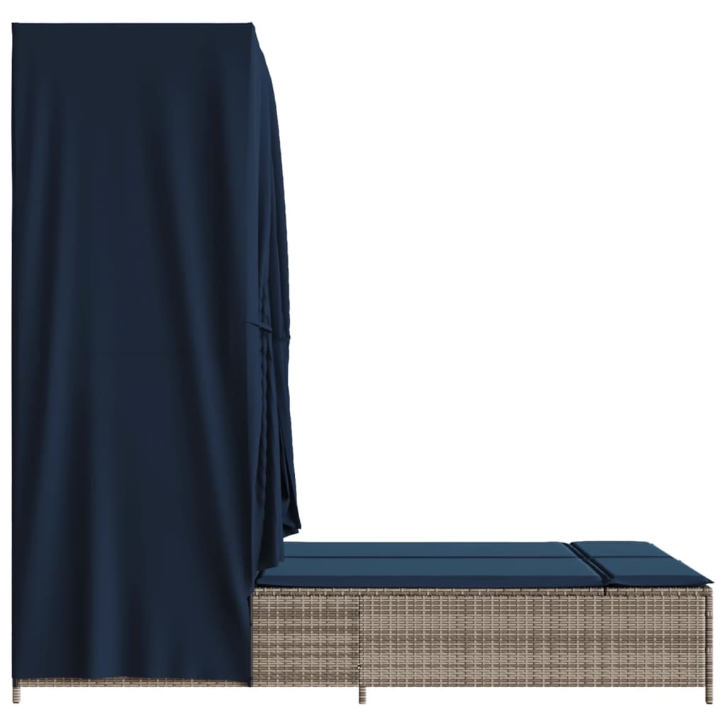 vidaXL Double Daybed with Canopy and Curtains Poly Rattan Grey