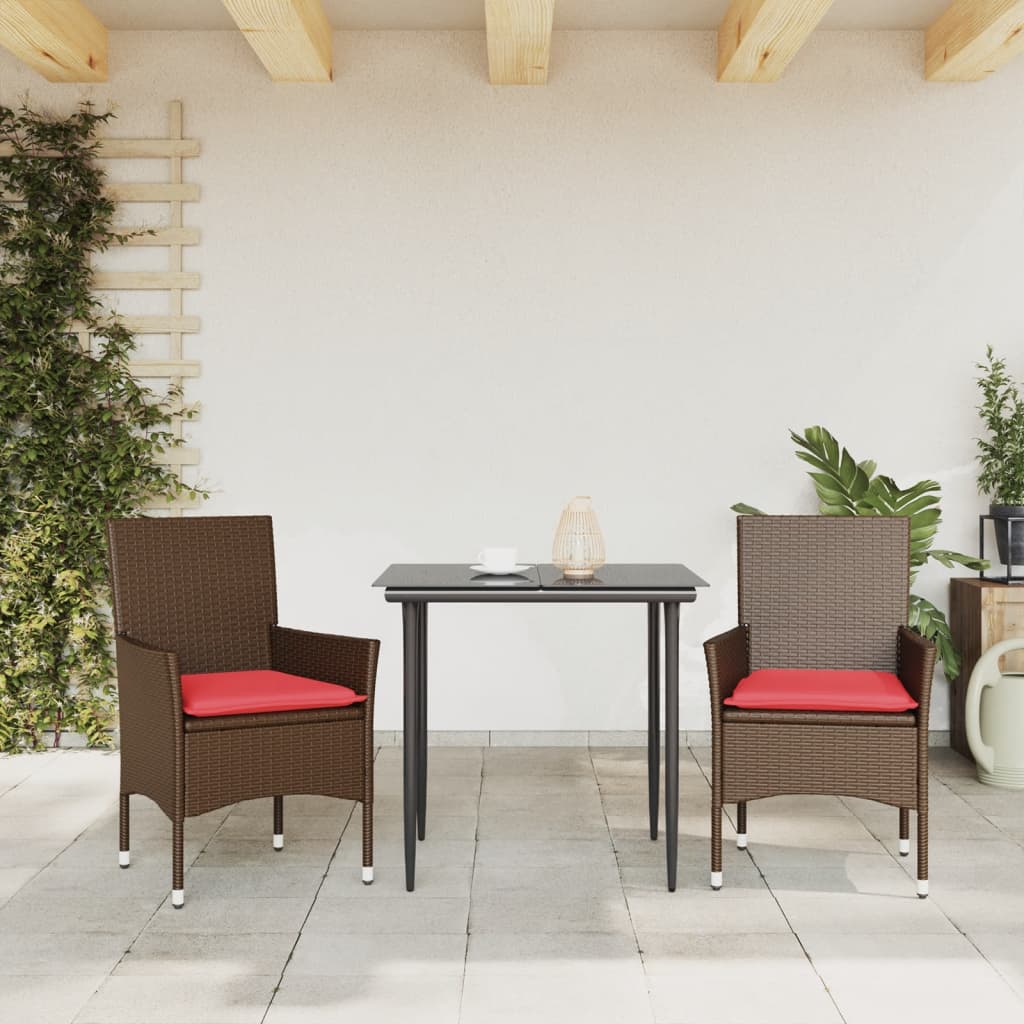 vidaXL Tuinstoelen 2 st met kussens poly rattan bruin