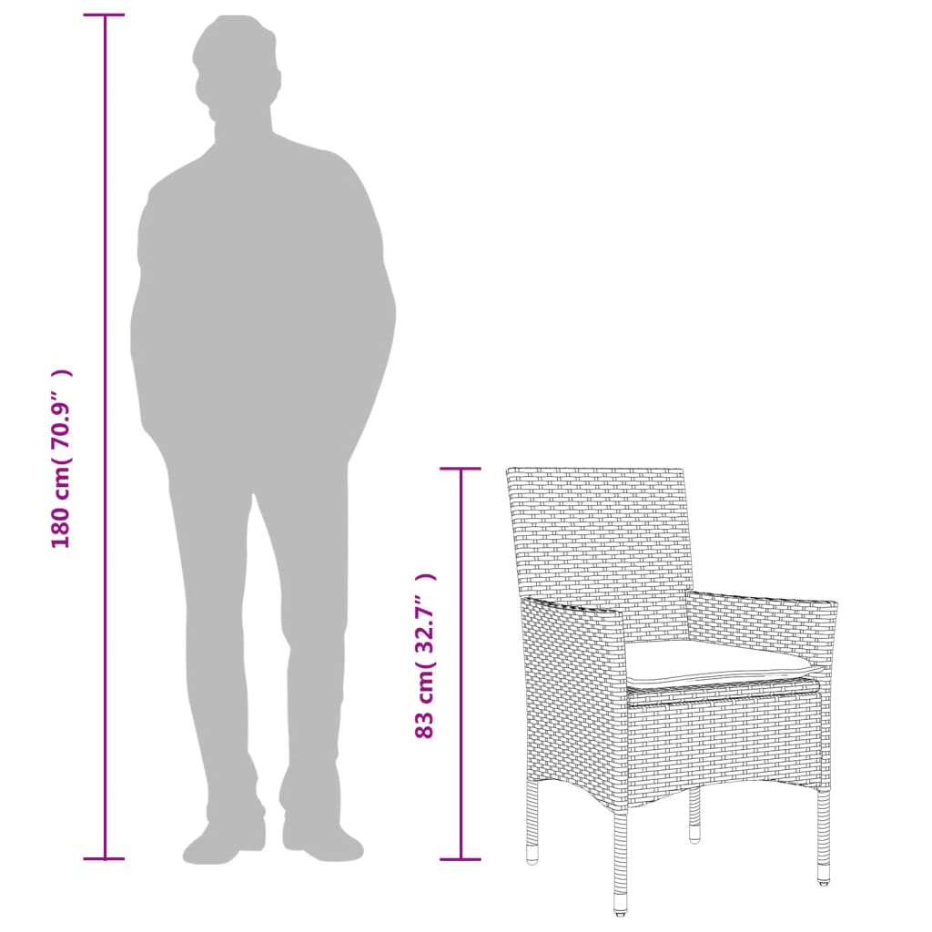 vidaXL Tuinstoelen 2 st met kussens poly rattan bruin