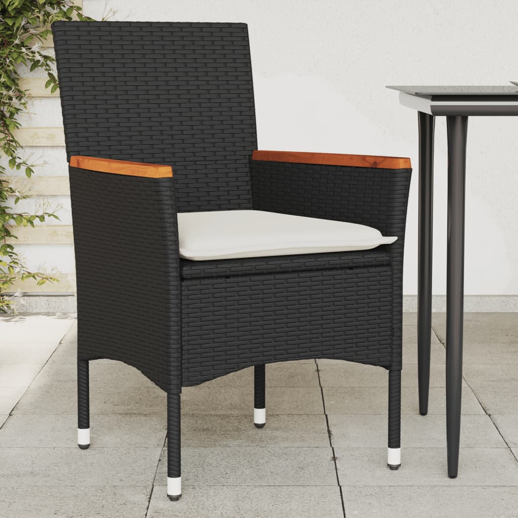 vidaXL Garden Chairs 2 pcs with Cushions Poly Rattan Black
