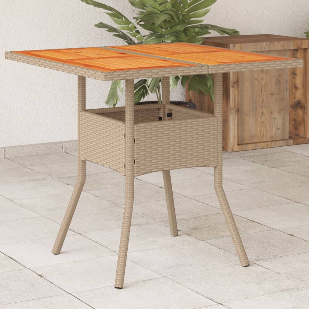 vidaXL Tuintafel met acaciahouten blad 80x80x75 cm poly rattan zwart