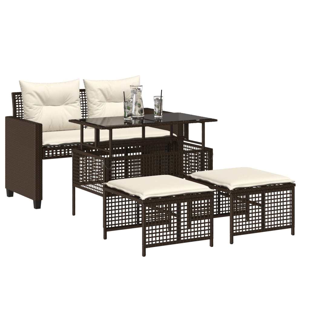 vidaXL 4-delige Loungeset met kussens poly rattan en glas zwart