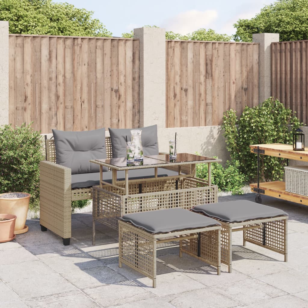 vidaXL 4-delige Loungeset met kussens poly rattan en glas zwart