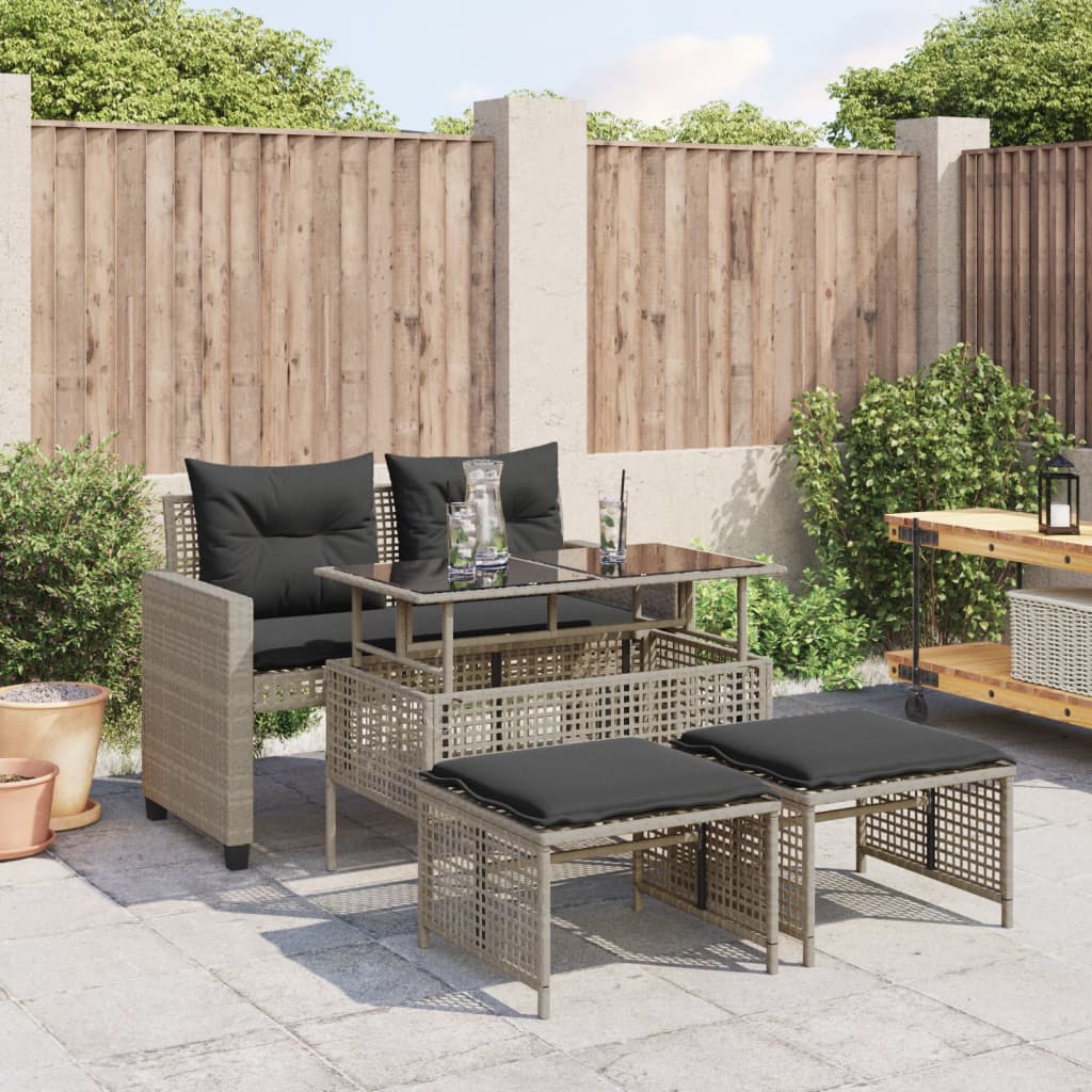 vidaXL 4-delige Loungeset met kussens poly rattan en glas zwart