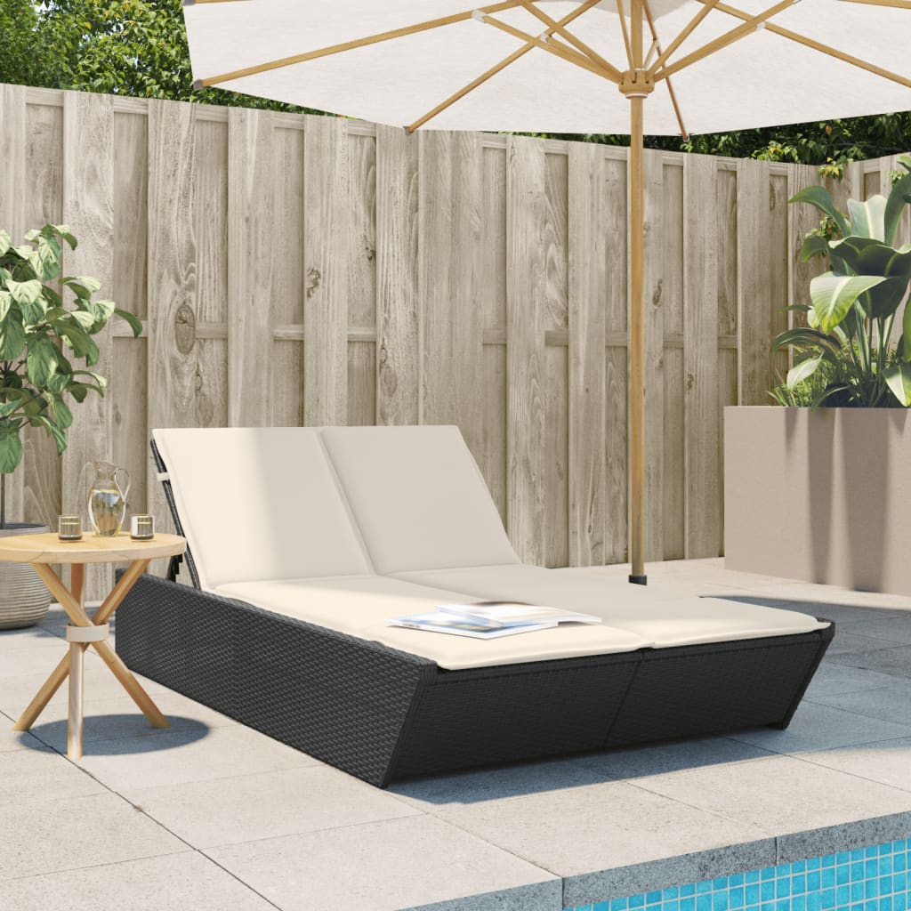vidaXL 2-Seater Sun Lounger with Cushions Poly Rattan Black