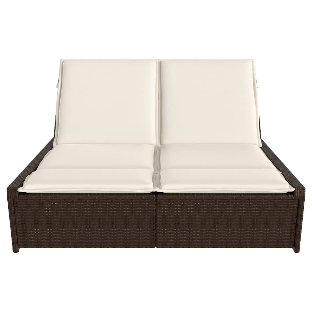 vidaXL 2-Seater Sun Lounger with Cushions Poly Rattan Black