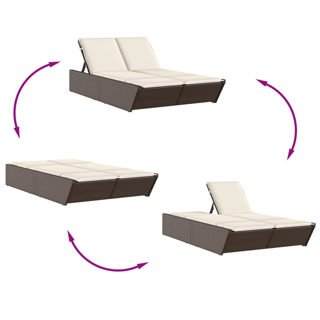 vidaXL 2-Seater Sun Lounger with Cushions Poly Rattan Black