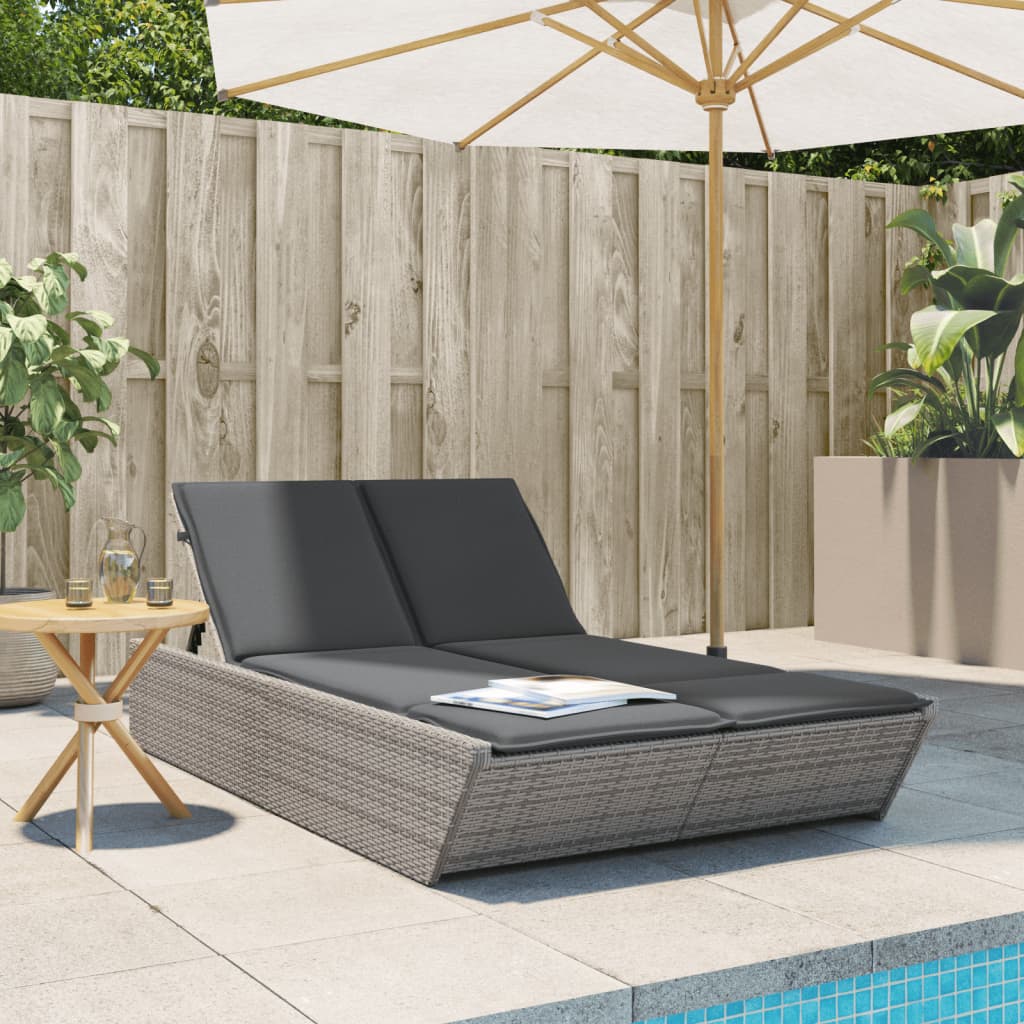 vidaXL 2-Seater Sun Lounger with Cushions Poly Rattan Black
