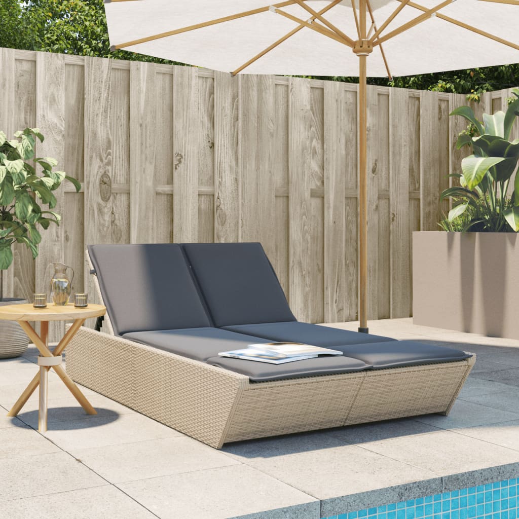 vidaXL 2-Seater Sun Lounger with Cushions Poly Rattan Black