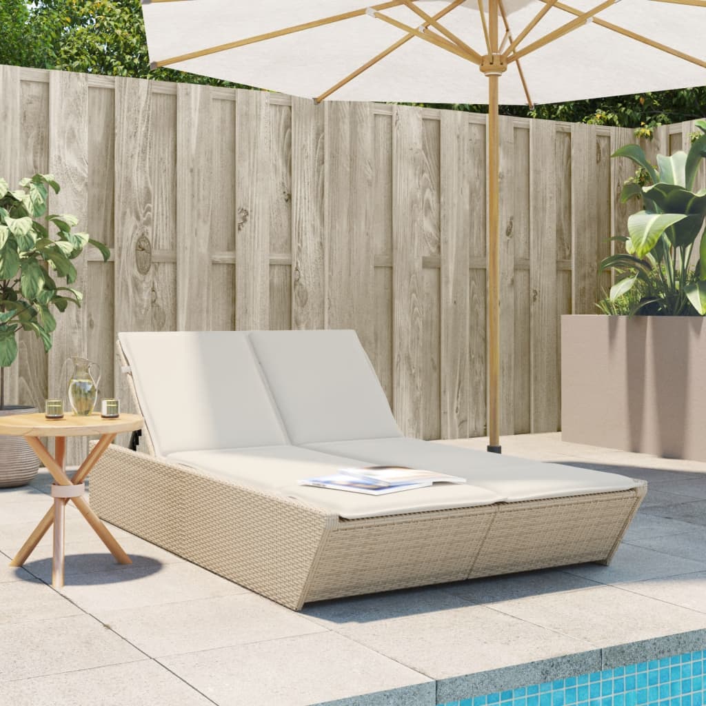 vidaXL 2-Seater Sun Lounger with Cushions Poly Rattan Black