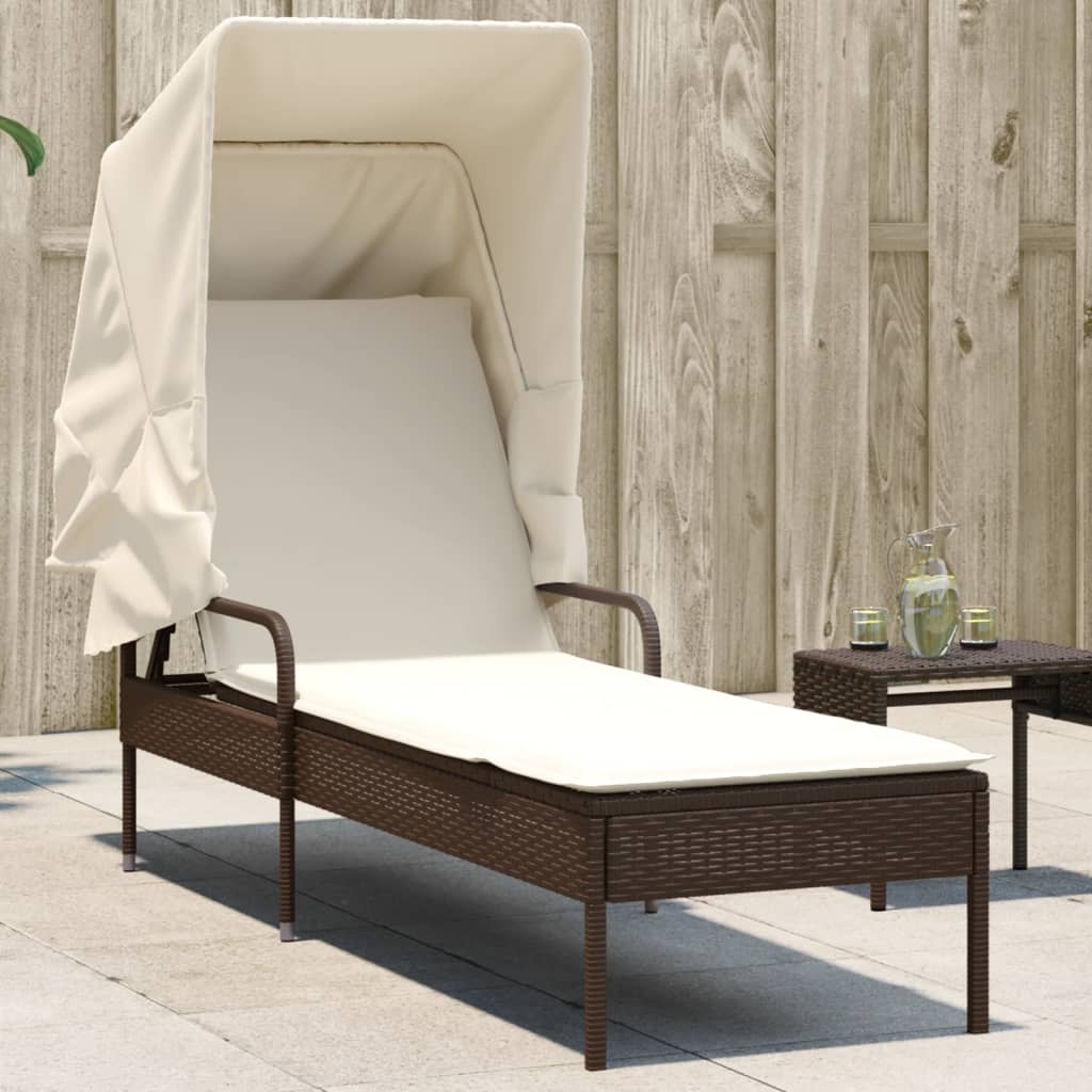 vidaXL Ligbed met luifel poly rattan zwart