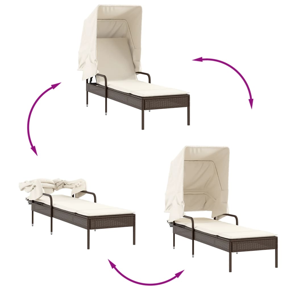 vidaXL Ligbed met luifel poly rattan zwart